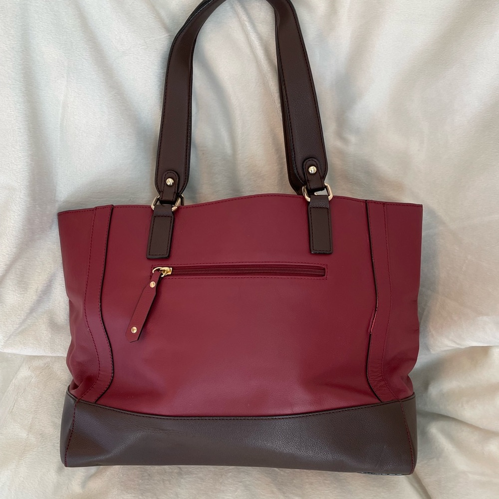 Leather Brown and Burgundy/Wine Tote Bag